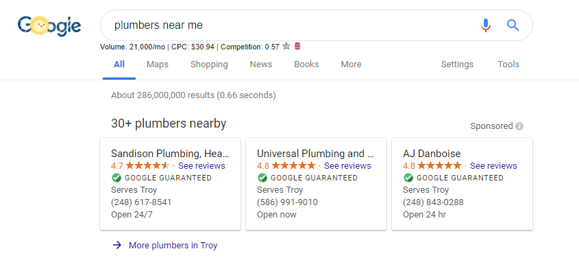 google guaranteed ads for plumbers in troy