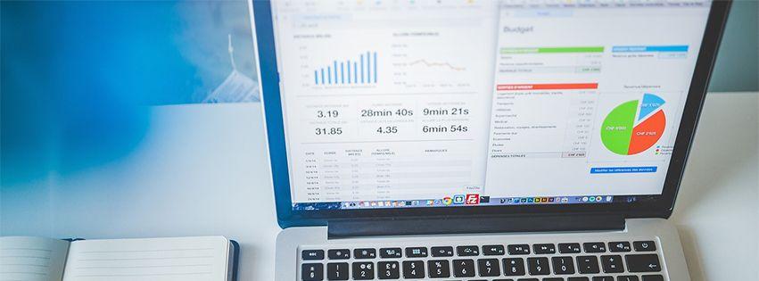 computer with analytics on the screen