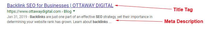 Title Tag and Meta on a SERP